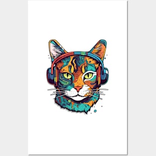 Cool looking Cat wearing Headset Posters and Art